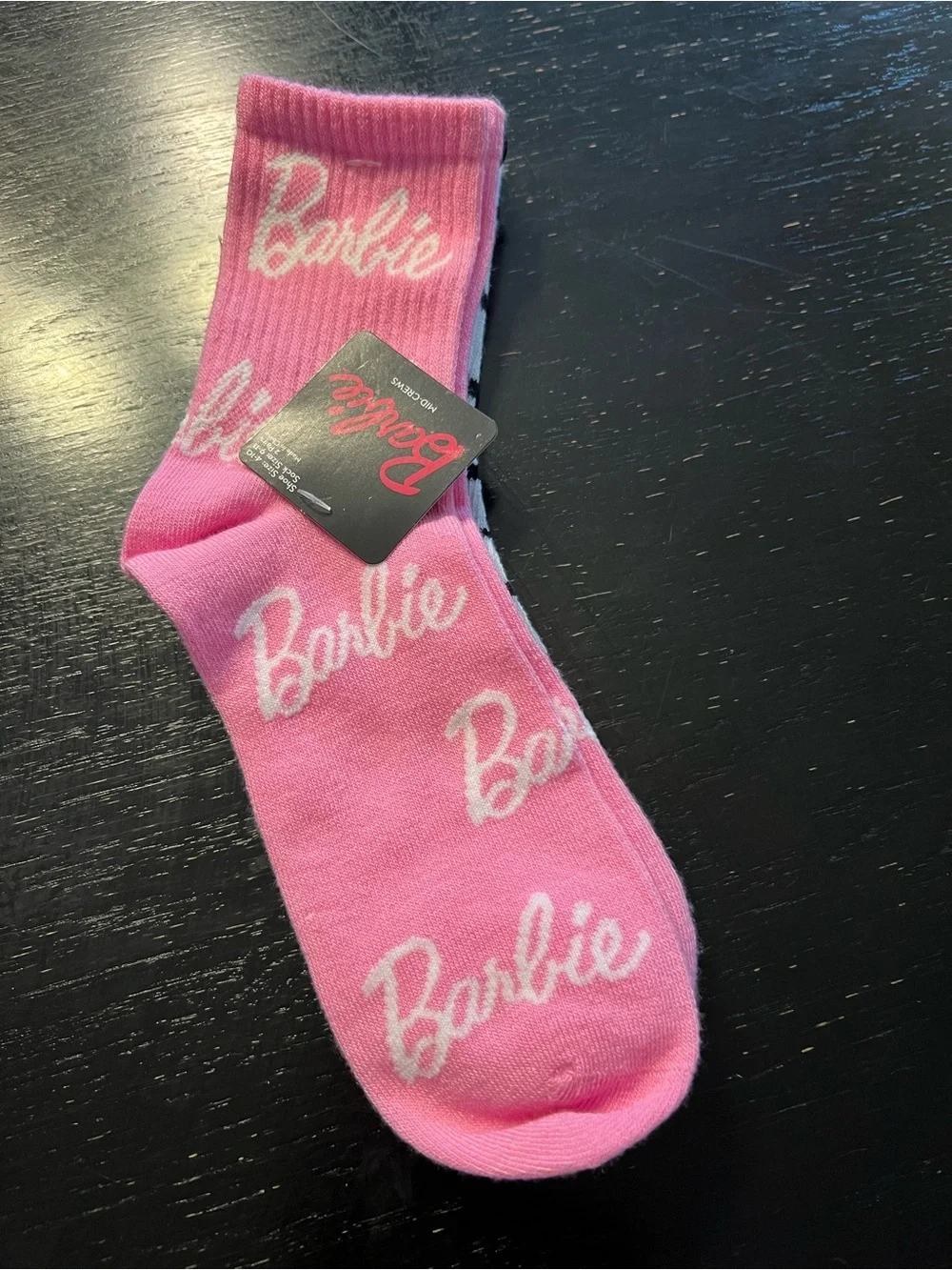 Barbie Pink Crew Socks with White Script Logo